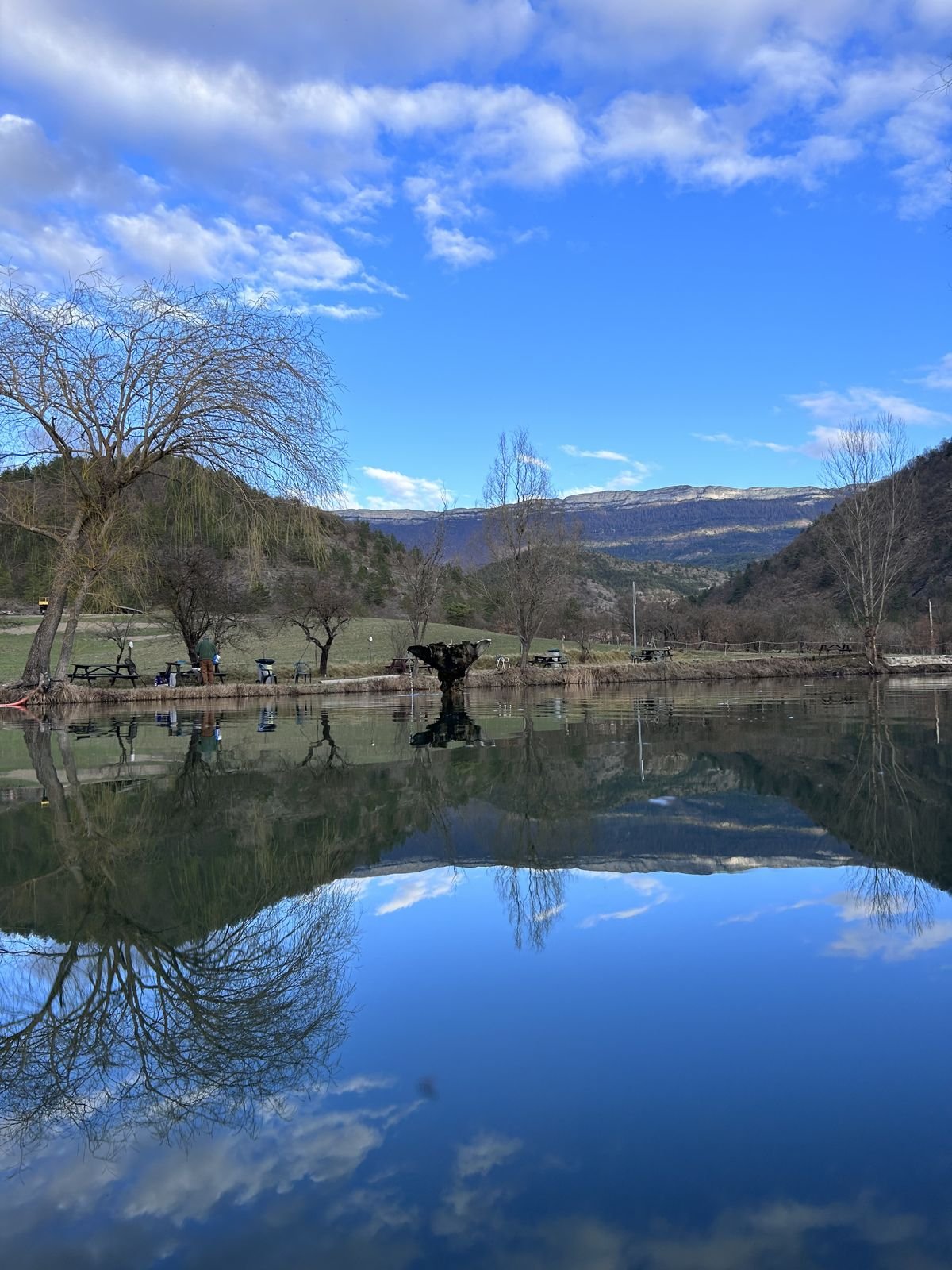 La montagne et les arbres se reflètent dans le lac